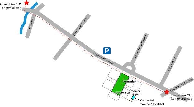 Map to the Yellen lab, in the Longwood Medical Area